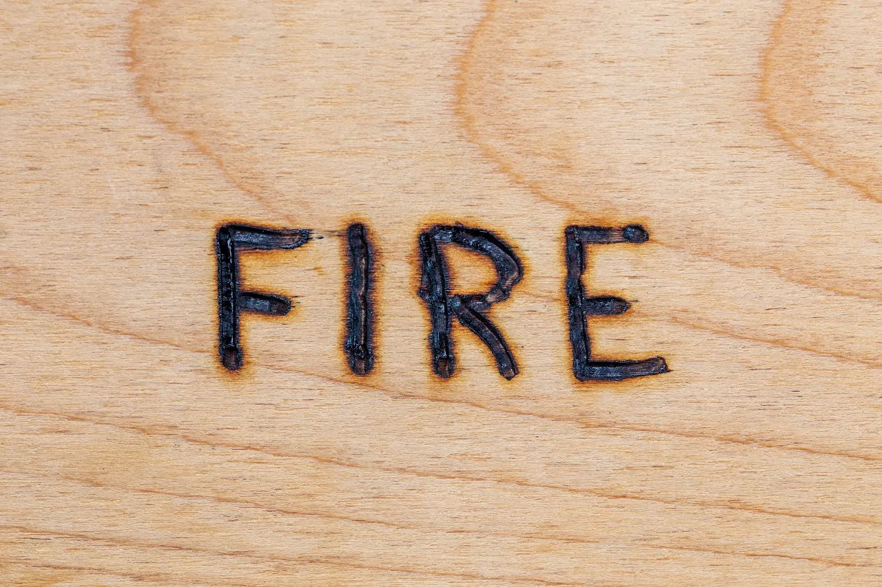 Fire rated plywood board with the text 'FIRE'