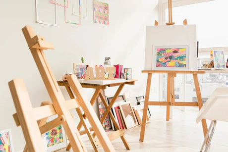 Painting Board on easel in the artistic interior