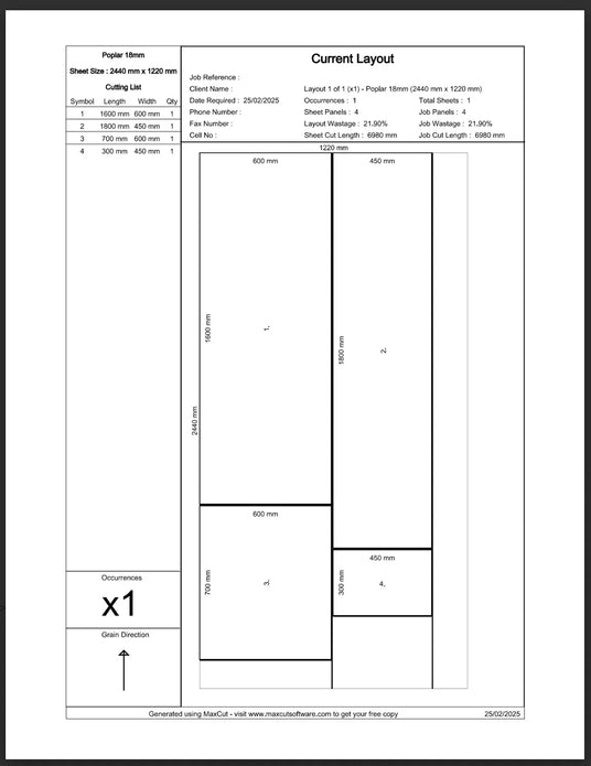 Poplar Plywood Cut to Size Layout Sample